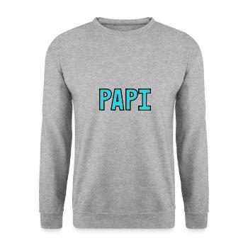 PAPY. FÊTE DES PÈRES. BONNE FÊTE PAPY. JE T'AIME. - Sweat-shirt Unisexe - gris chiné - Devant - Alina (178cm) & Michal (187cm)