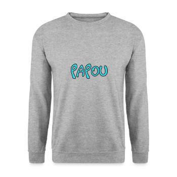 PAPOU. PAPA. FÊTE DES PÈRES. BONNE FÊTE PAPA - Sweat-shirt Unisexe - gris chiné - Devant - Alina (178cm) & Michal (187cm)