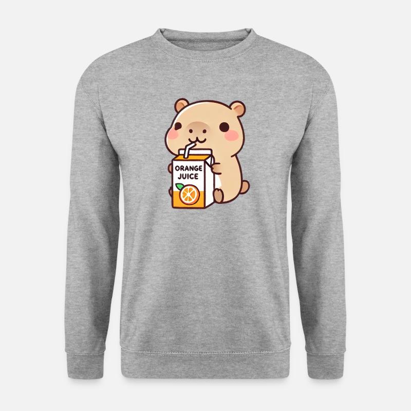 Kawaii Capybara Orangensaft - Unisex Pullover - Weißgrau meliert