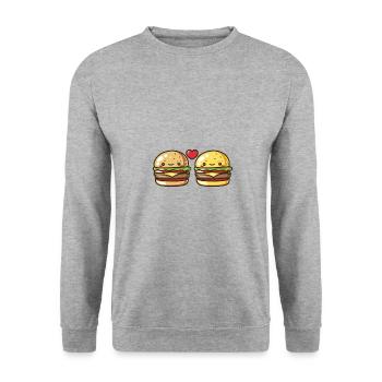 Burger Paar Liebe Herz Valentinstag - Unisex Pullover - Weißgrau meliert - Vorne - Alina (178cm) & Michal (187cm)