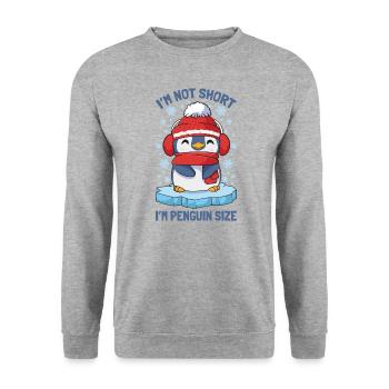 I'm Not Short I'm Penguin Size Süßer Winter - Unisex Pullover - Weißgrau meliert - Vorne - Alina (178cm) & Michal (187cm)