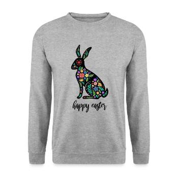 Happy Easter - Bunter Osterhase Floral - Unisex Pullover - Weißgrau meliert - Vorne - Alina (178cm) & Michal (187cm)