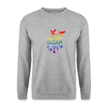 miłość jest miłością, love, tauben,,graffiti,lgbt - Unisex Pullover - Weißgrau meliert - Vorne - Alina (178cm) & Michal (187cm)