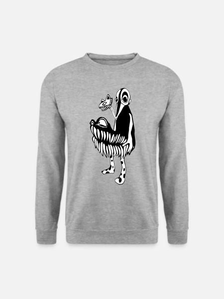 Monster Illustration Charakter PUKS - Unisex Pullover - Weißgrau meliert