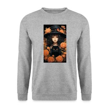 Halloween themed witch with a cat - Unisex Sweatshirt - salt & pepper - Front - Alina (178cm) & Michal (187cm)