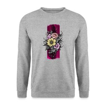 Blossom Ink: Floral Tattoo Style Design - Unisex Sweatshirt - salt & pepper - Front - Alina (178cm) & Michal (187cm)