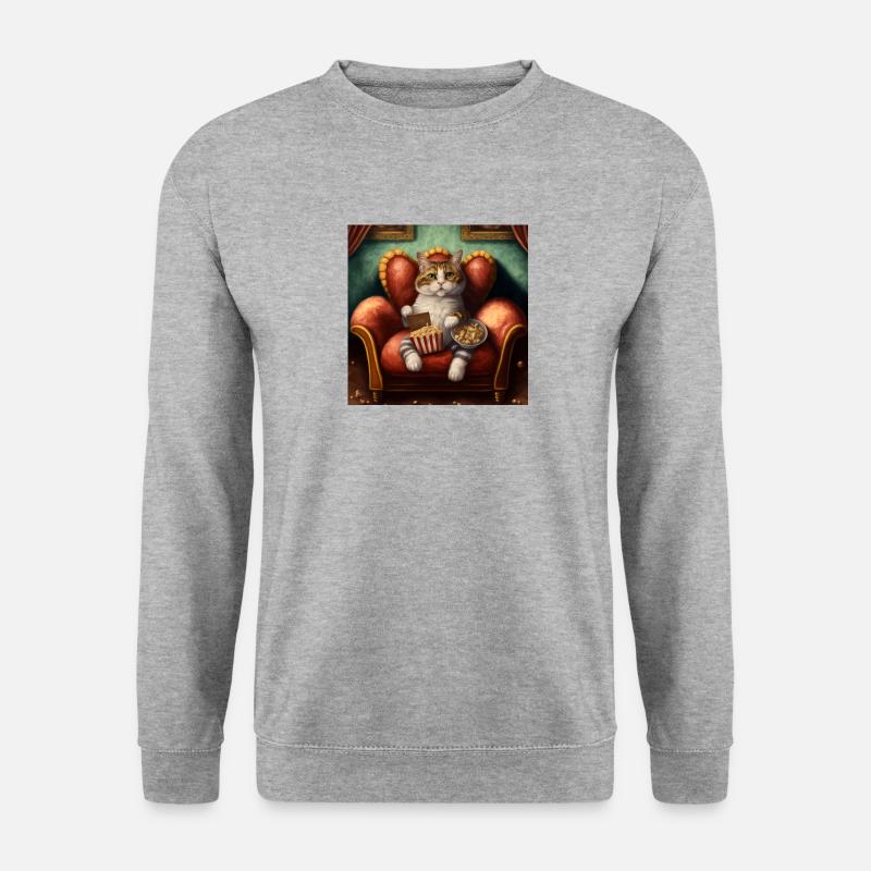 Antromorphic cat sitting on a sofa - Unisex Pullover - Weißgrau meliert