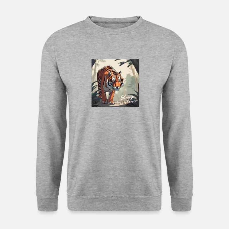 Stay Fearless - Tiger Design - Unisex Pullover - Weißgrau meliert