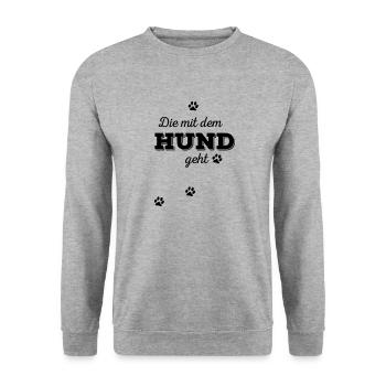 Die mit dem Hund geht - Unisex Pullover - Weißgrau meliert - Vorne - Alina (178cm) & Michal (187cm)