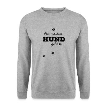 Der mit dem Hund geht - Unisex Pullover - Weißgrau meliert - Vorne - Alina (178cm) & Michal (187cm)