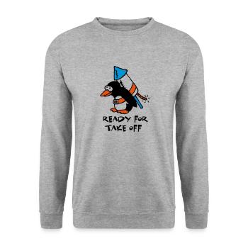 rocket_pinguin_white_c_3c - Unisex Pullover - Weißgrau meliert - Vorne - Alina (178cm) & Michal (187cm)