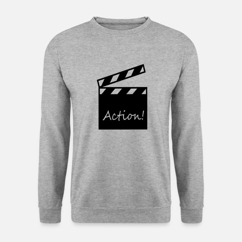 Tasche Filmklappe "Action!" - Unisex Pullover - Weißgrau meliert