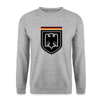 Deutschland Adler Abzeichen 01 - Unisex Pullover - Weißgrau meliert - Vorne - Alina (178cm) & Michal (187cm)