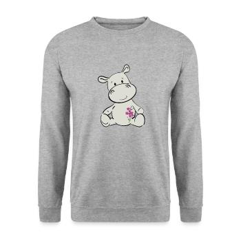 Happy Hippo - Unisex Pullover - Weißgrau meliert - Vorne - Alina (178cm) & Michal (187cm)