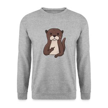 Loutre grincheux avec un majeur - Sweat-shirt Unisexe - gris chiné - Devant - Alina (178cm) & Michal (187cm)