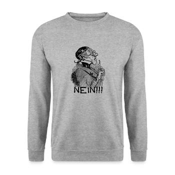 NEIN No | Wilhelm Busch Lehrer Lämpel - Unisex Pullover - Weißgrau meliert - Vorne - Alina (178cm) & Michal (187cm)