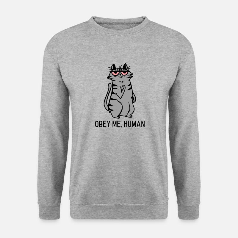 Obey Me Human - Katze, Humor - Unisex Pullover - Weißgrau meliert