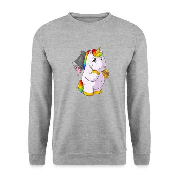 Licorne dessin animé avec hache - Sweat-shirt Unisexe - gris chiné - Devant - Alina (178cm) & Michal (187cm)