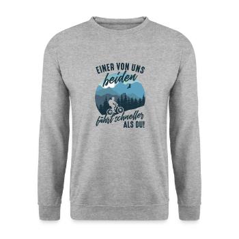 Fahrrad fahren Rennrad Spruch Einer von uns beiden - Unisex Pullover - Weißgrau meliert - Vorne - Alina (178cm) & Michal (187cm)