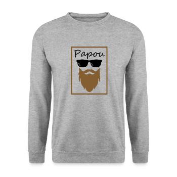 Papou. Idée cadeau papa. - Sweat-shirt Unisexe - gris chiné - Devant - Alina (178cm) & Michal (187cm)