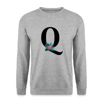 lettre Q fleuris - Sweat-shirt Unisexe - gris chiné - Devant - Alina (178cm) & Michal (187cm)
