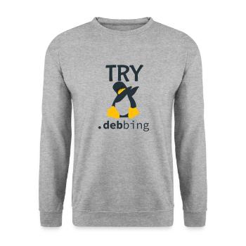 Dabbing Pinguin Try .debbing - Unisex Pullover - Weißgrau meliert - Vorne - Alina (178cm) & Michal (187cm)