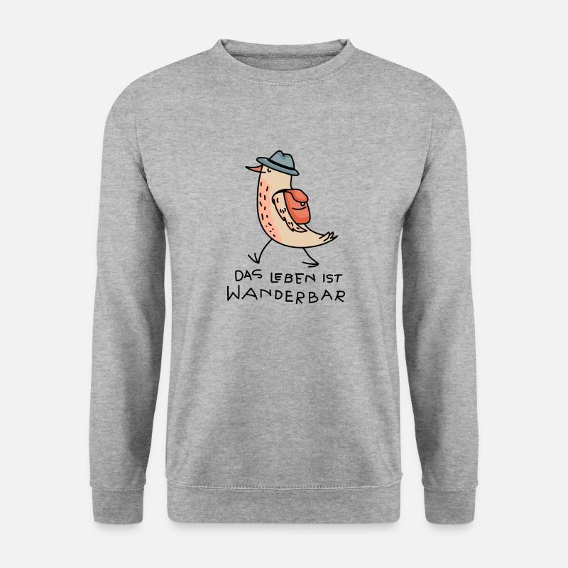 Vogel Wanderer lustig - Unisex Pullover - Weißgrau meliert