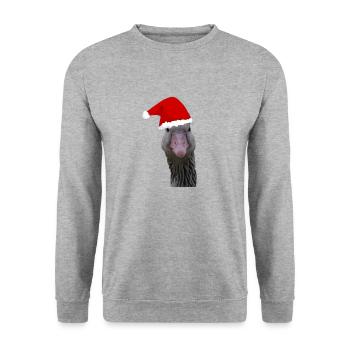 Weihnachtsgans - Gans mit Weihnachtsmütze - Unisex Pullover - Weißgrau meliert - Vorne - Alina (178cm) & Michal (187cm)
