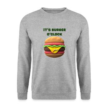 IT‘S BURGER O‘CLOCK - Unisex Pullover - Weißgrau meliert - Vorne - Alina (178cm) & Michal (187cm)