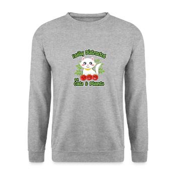 Lässt sich leicht von Katzen und Pflanzen ablenken - Unisex Pullover - Weißgrau meliert - Vorne - Alina (178cm) & Michal (187cm)