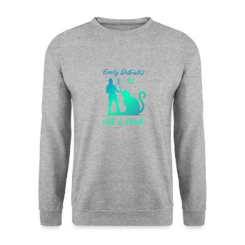 Ablenkt von Katzen und Pflanzen Cute Kitty - Unisex Pullover - Weißgrau meliert - Vorne - Alina (178cm) & Michal (187cm)