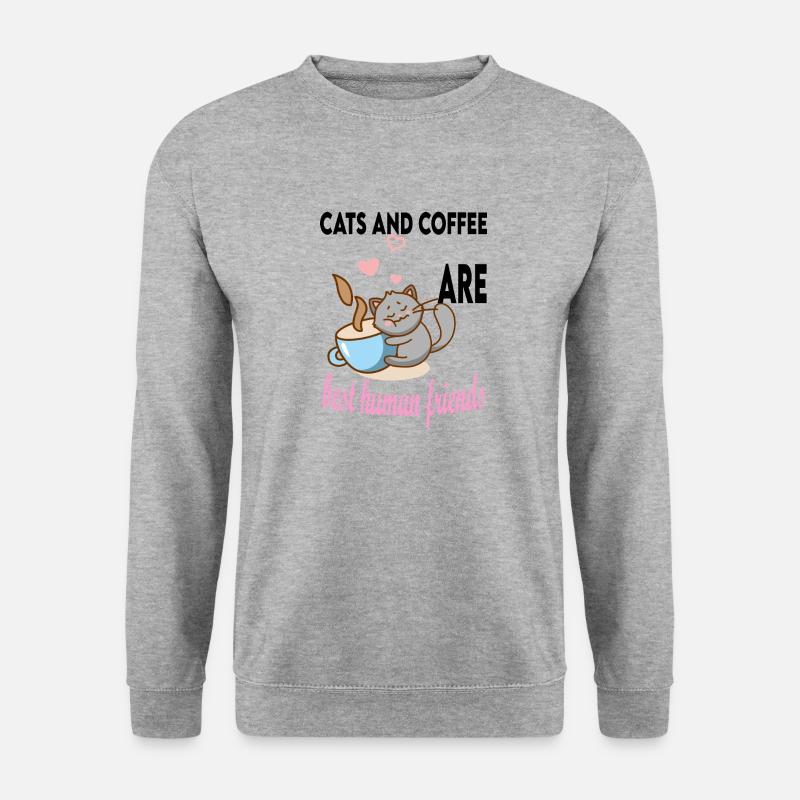 Katzen und Kaffee beste menschliche Freunde - Unisex Pullover - Weißgrau meliert