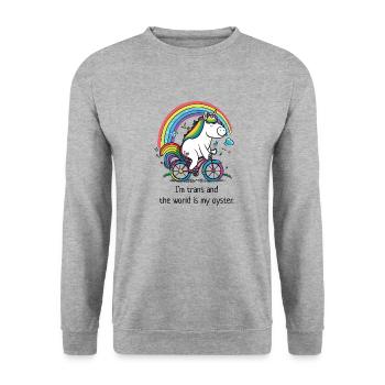 Unicorn on bicycle "Trans" - Unisex Sweatshirt - salt & pepper - Front - Alina (178cm) & Michal (187cm)