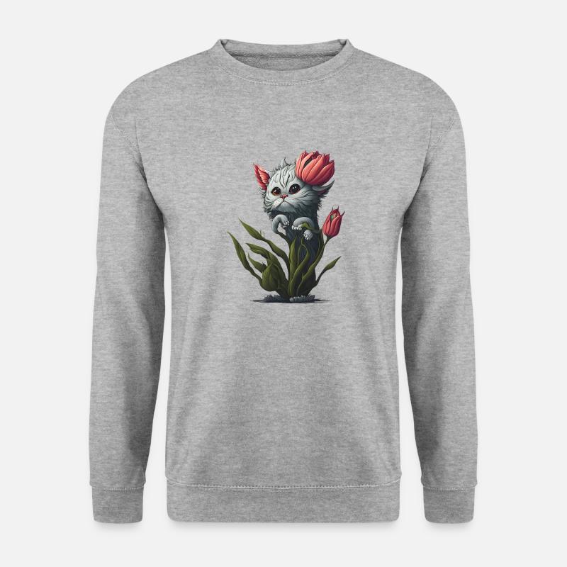 Blume Alien Katze - Unisex Pullover - Weißgrau meliert