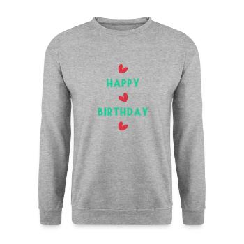 ALLES GUTE ZUM GEBURTSTAG!. ALLES GUTE ZUM GEBURTSTAG!. JAHRESTAG. - Unisex Pullover - Weißgrau meliert - Vorne - Alina (178cm) & Michal (187cm)