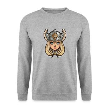 Lagatha, la Valkyrie: Cartoon Valkyrie Lagatha - Sweat-shirt Unisexe - gris chiné - Devant - Alina (178cm) & Michal (187cm)