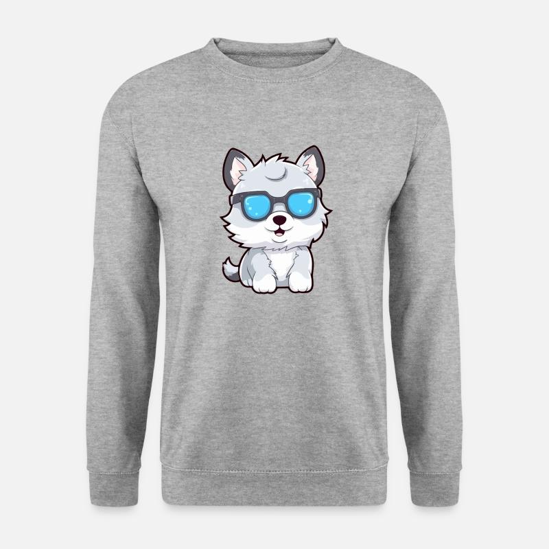 Looki, der Brillenwolf - Unisex Pullover - Weißgrau meliert