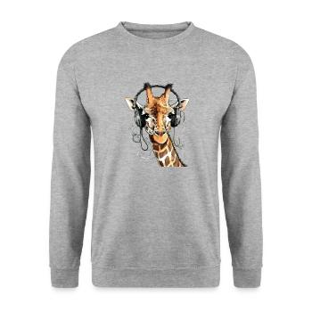 Jaz, die audiophile Giraffe - Unisex Pullover - Weißgrau meliert - Vorne - Alina (178cm) & Michal (187cm)