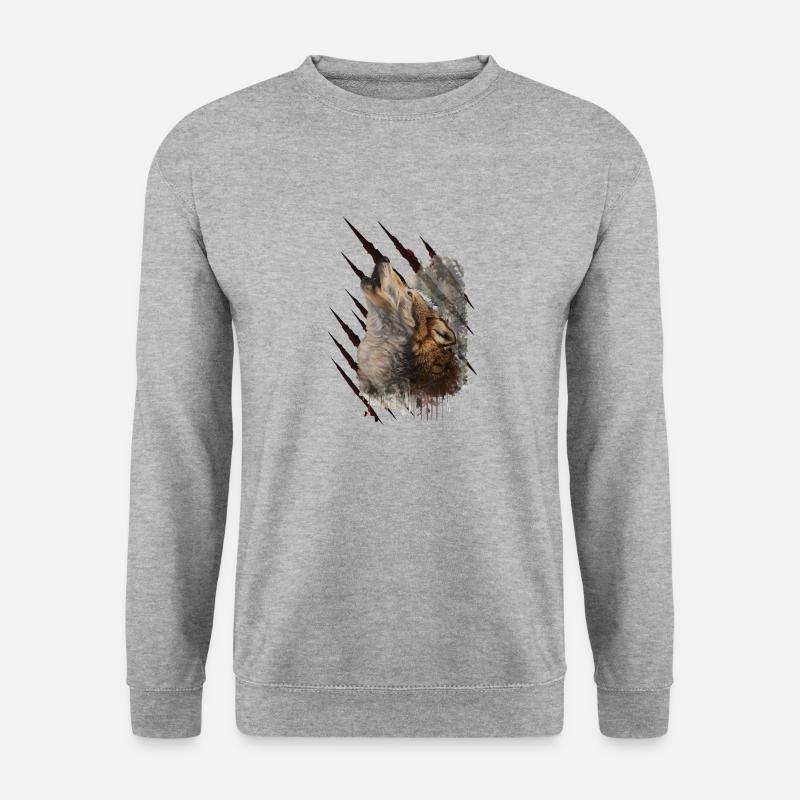Wolf und Wolfskralle - Unisex Pullover - Weißgrau meliert