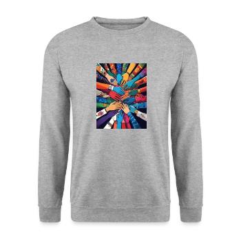 Farbenfrohe Einheit - Unisex Pullover - Weißgrau meliert - Vorne - Alina (178cm) & Michal (187cm)