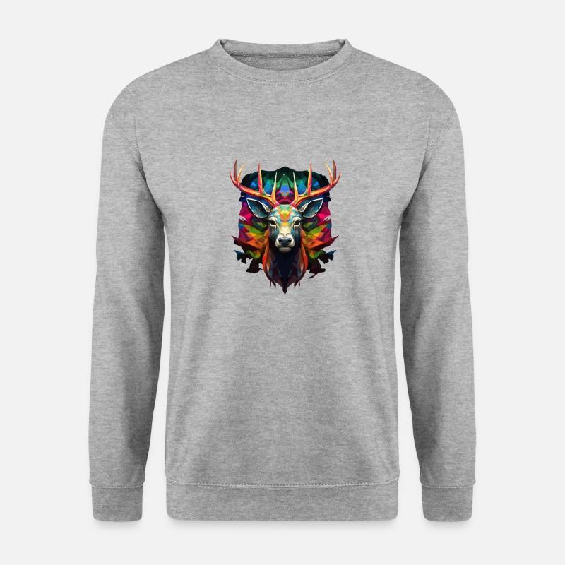 Bunter Hirsch Origami-Style - Unisex Pullover - Weißgrau meliert