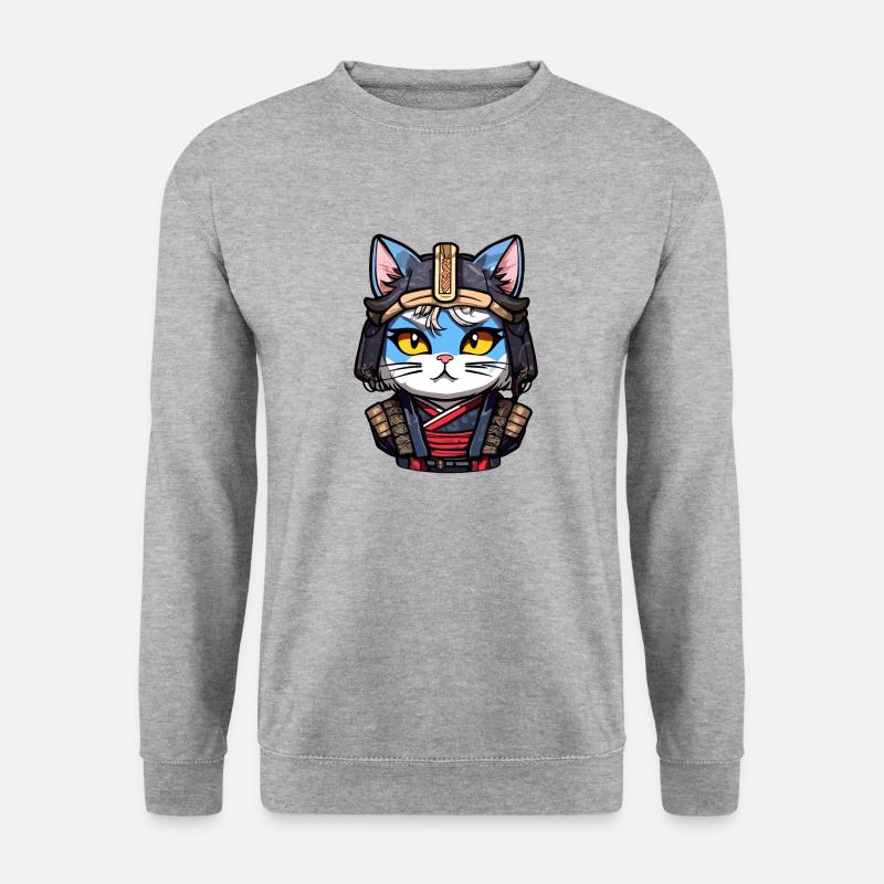 Samurai-Katze #4 - Unisex Pullover - Weißgrau meliert