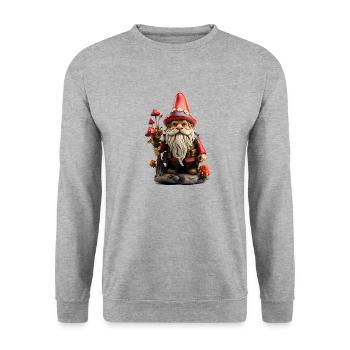 Gartenzwerg mit roter Mütze - Unisex Pullover - Weißgrau meliert - Vorne - Alina (178cm) & Michal (187cm)