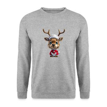 Weihnachtsrentier - Unisex Pullover - Weißgrau meliert - Vorne - Alina (178cm) & Michal (187cm)