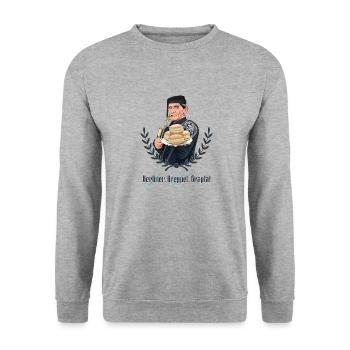 Rieser Grantler // Illustration - Unisex Pullover - Weißgrau meliert - Vorne - Alina (178cm) & Michal (187cm)