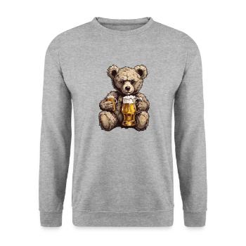 Teddybär / Kuscheltier / Stofftier / Geschenkidee - Unisex Pullover - Weißgrau meliert - Vorne - Alina (178cm) & Michal (187cm)