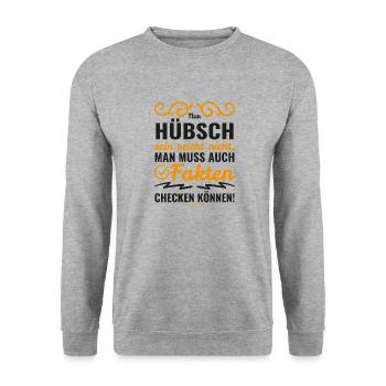 Mimikama Hübsch sein reicht nicht aus - Unisex Pullover - Weißgrau meliert - Vorne - Alina (178cm) & Michal (187cm)