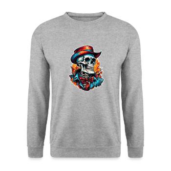 Skull / Totenkopf / Skelett / Gothic / Tattoo - Unisex Pullover - Weißgrau meliert - Vorne - Alina (178cm) & Michal (187cm)