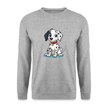 Kuriose dalmatinische Neigekopf-Kunst - Unisex Pullover - Weißgrau meliert - Vorne - Alina (178cm) & Michal (187cm)