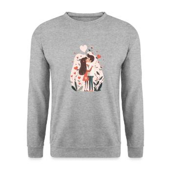 Paar Beziehung Liebe - Unisex Pullover - Weißgrau meliert - Vorne - Alina (178cm) & Michal (187cm)